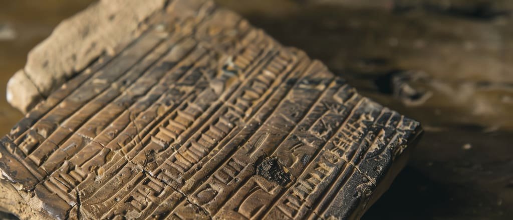 An ancient clay tablet covered in cuneiform script